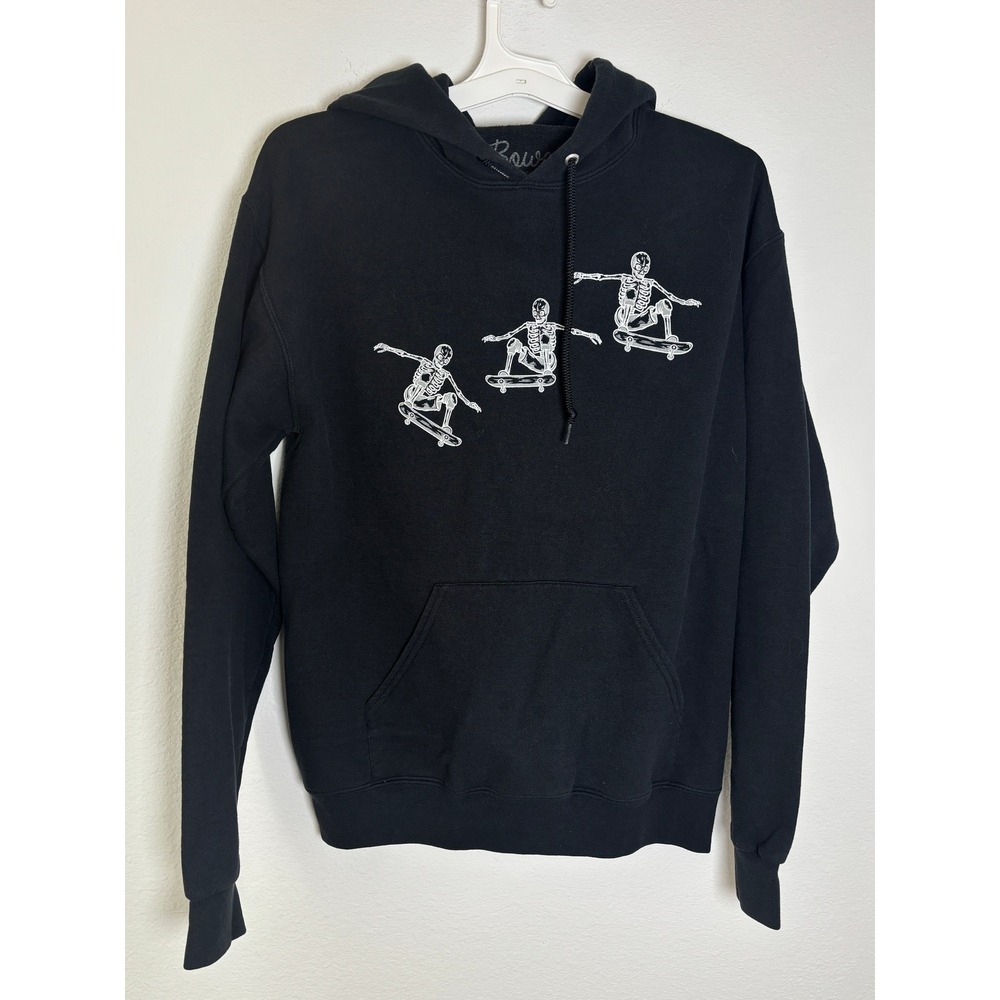 Bowery Supply Co Skeleton Skateboard Hoodie Mens Medium Black Graphic Sweatshirt